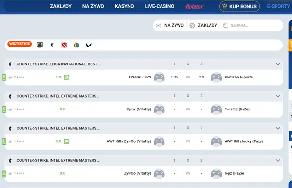 Linia zakładów esportowych w Mostbet