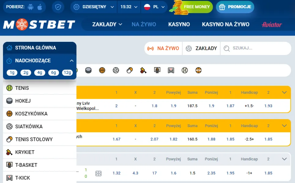 Linia zakładów sportowych Mostbet w Polsce